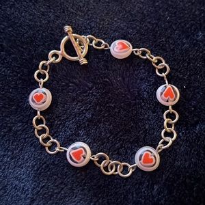 Vintage Beautiful Shiny Red Enamel Hearts Link Design Bracelet 925 Sterling